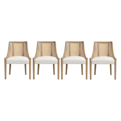 Chaise de salle à manger moderne Paxon en bois d'hévéa massif avec dossier en rotin et assise rembourrée