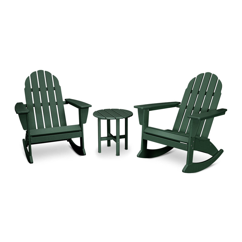 Ensemble de chaises berçantes 3 pièces Adirondack POLYWOOD Vineyard, Vert