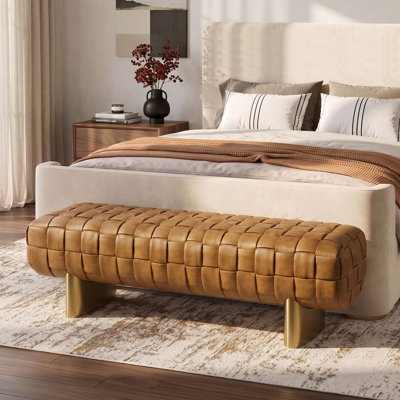 64"W Upholstered PU Leather Bench for Entryway and Bedroom