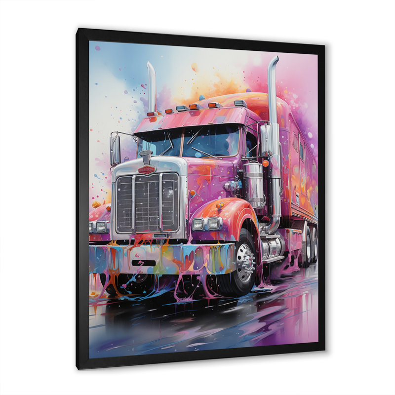 «Pink Semi Truck Showstopper», reproduction sur toile, H 20 po x l 12 po x P 1 po, Cadre photo noir