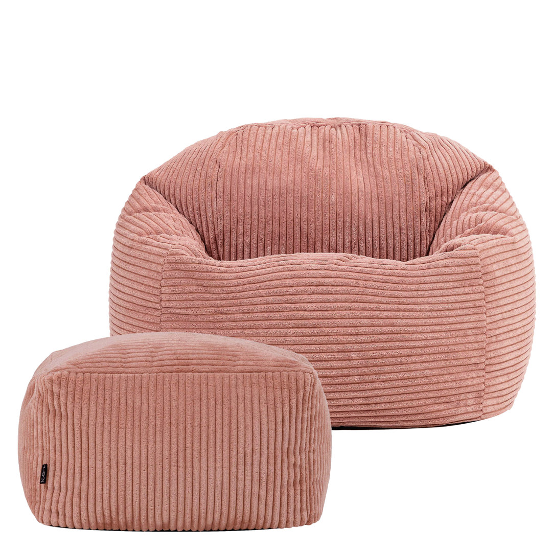 Corduroy Kids High Rest Bean Bag and Footstool - Pink