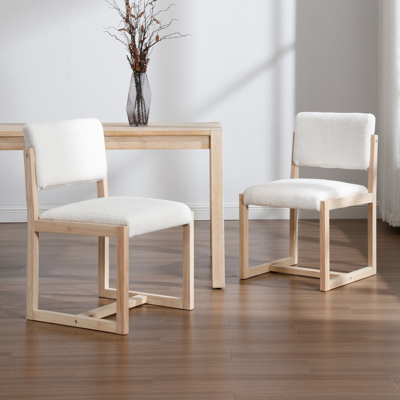 Morawa Upholstered Farmhouse Dining Chairs Solid Wood Back Side Chairs, White/Nature