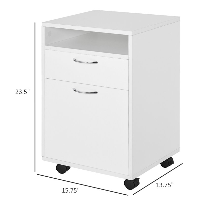 White Mobile Storage Cabinet with 2 Drawers and Castors