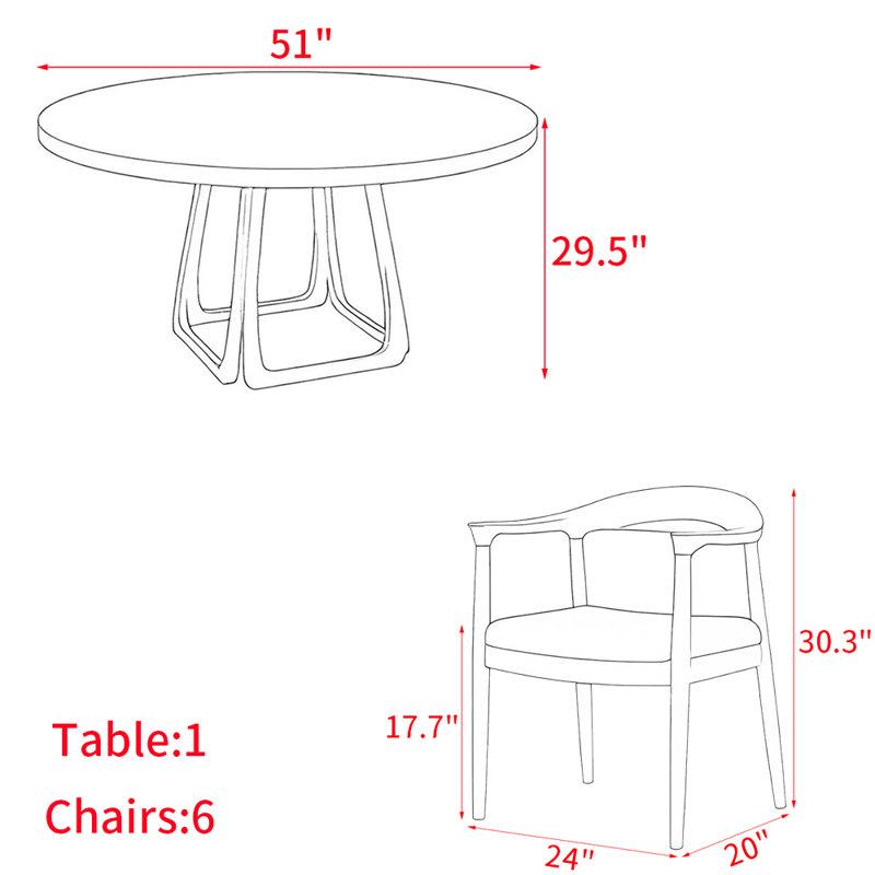 Modern simple solid wood dining table set., 29.5"H x 51"L x 51"W