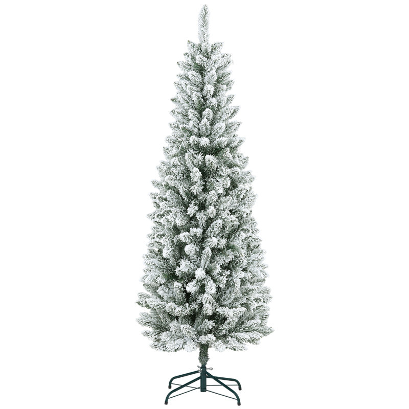 Arbre de Noël artificiel floqué avec base en acier, vert, 6'