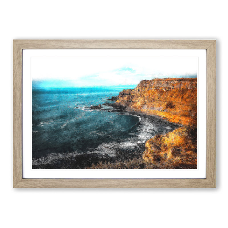 Giant's Causeway Northern Ireland - Picture Frame Painting, Oak Framed, 36cm H x 48cm W x 2cm D