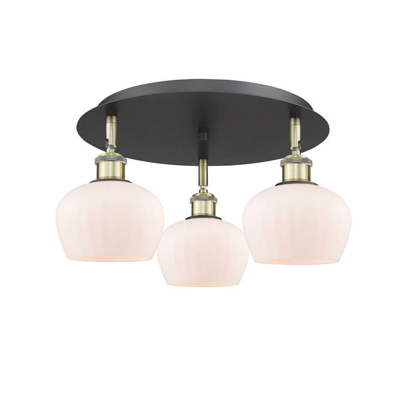 Bergeman Glass Flush Mount, Matte White, Black Antique Brass