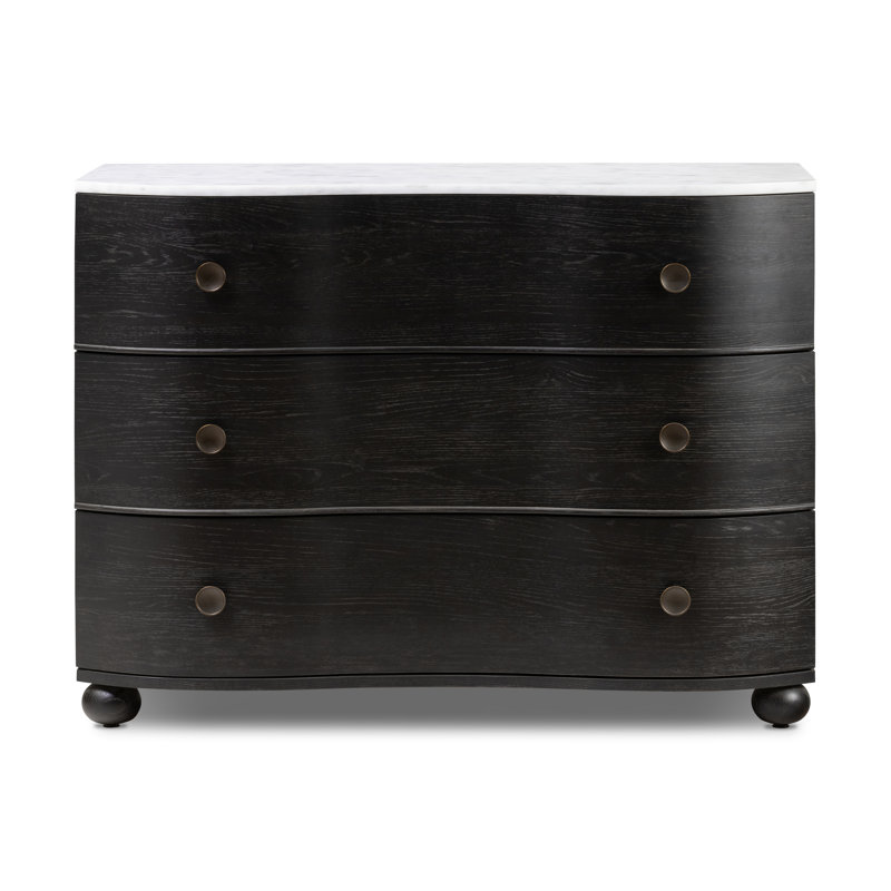 Commode 3 tiroirs l 47,5 po Tariel, Noir / marbre blanc poli