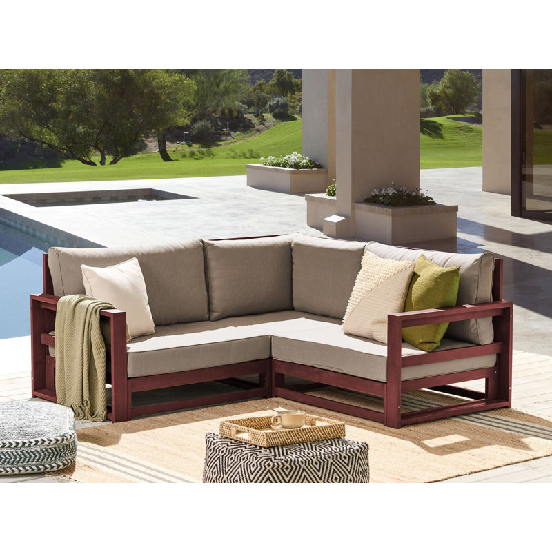 Alard 167cm Wide Patio Sectional with Cushions, Mahogany Brown