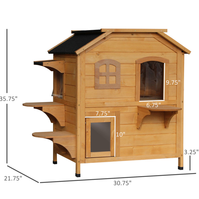 Outdoor Wooden Cat Shelter - Enclosure With Openable Roof And Space For Multiple Cats 2-storey House To Enjoy Their Time