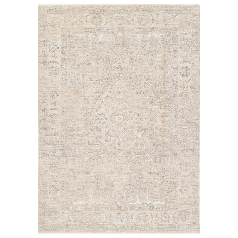 Tapis ivoire / jaune Hallam Medallion (9 pi 6 po x 13 pi 6 po), Rectangle 9 pi 6 po x 13 pi 6 po