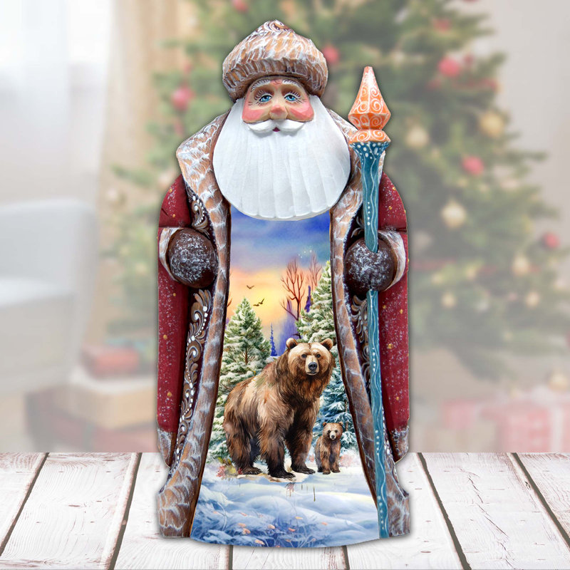 Grizzly Bear Santa Hand-Painted Wood Carved Masterpiece By G. Debrekht