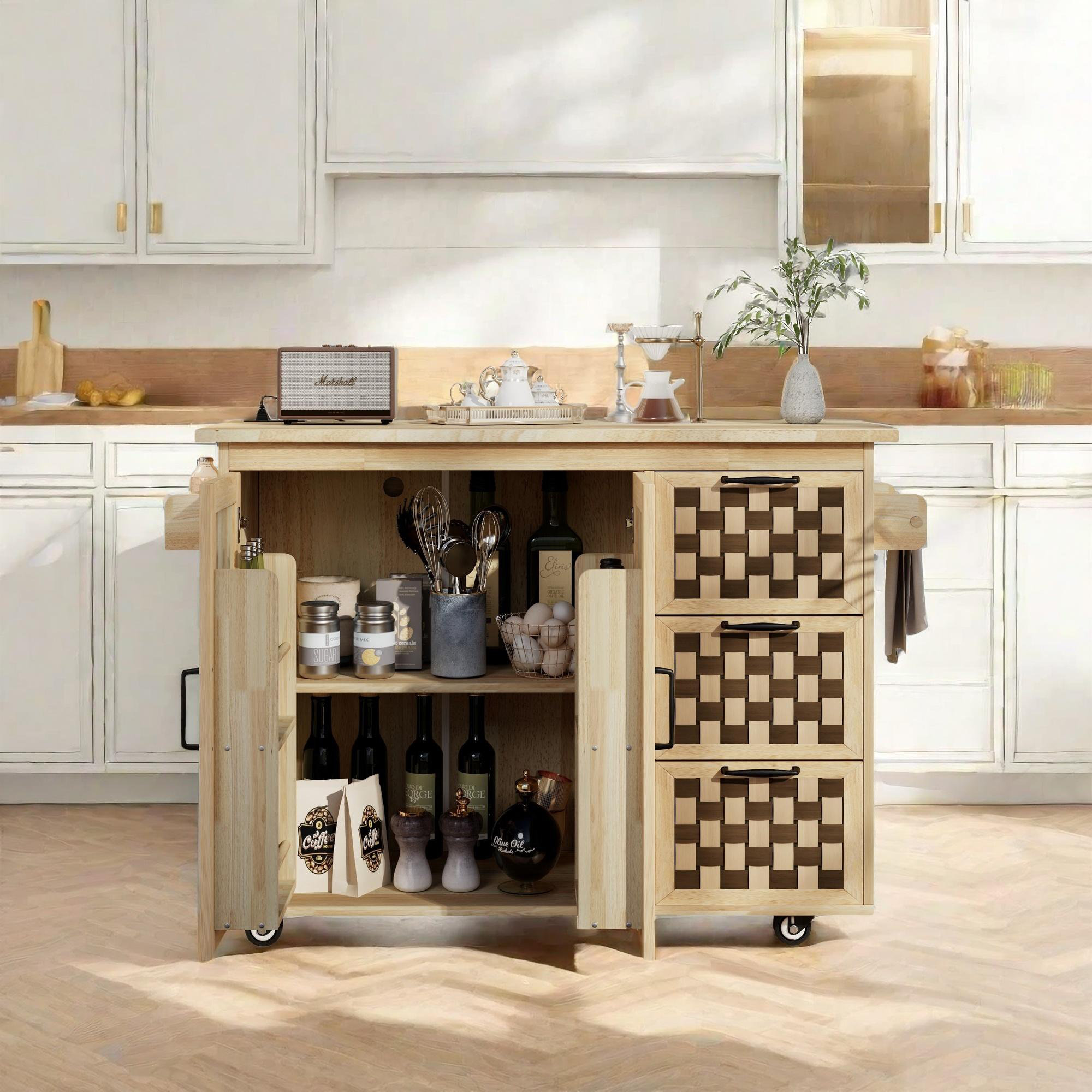 Latitude Run® Checkerboard Pattern Design Kitchen Island with Drop Leaf ...