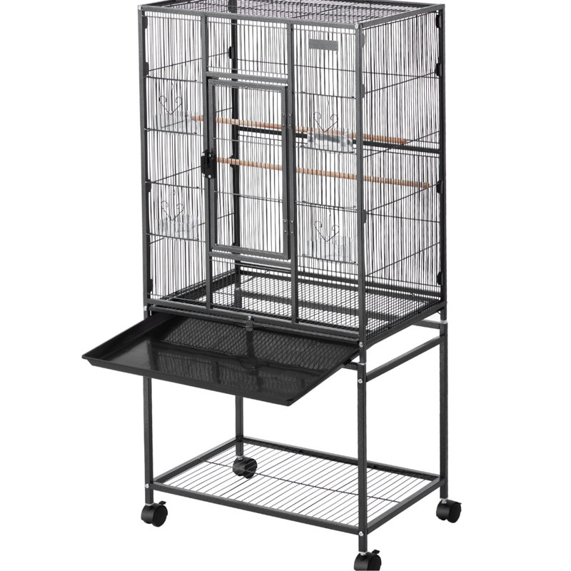 Flat Top Bird Flight Cage 24.6 X 16.7 53.9 Inch Wrought Iron With Perches Slide-Out Tray Plastic Feeders And For Small To Medium Birds Stable Reliable Structure Conure Ample Space Activity Rest