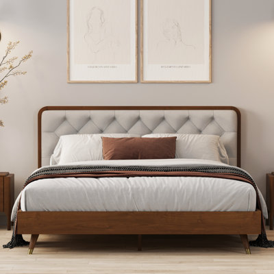 Bengta Ezra Solid Wood Mid Century Bed Frame