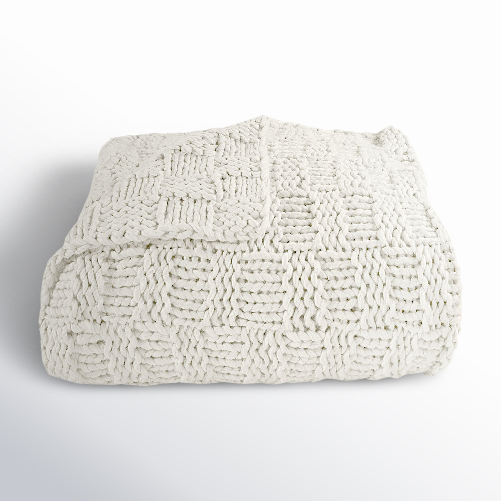 Hand-Knitted Wool Throw Blanket, Natural, 60" L x 50" W