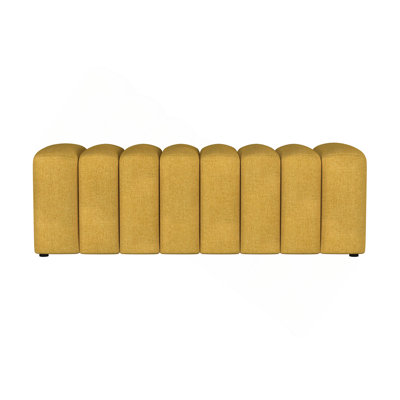 Banc rembourré en tissu capitonné, jaune moutarde