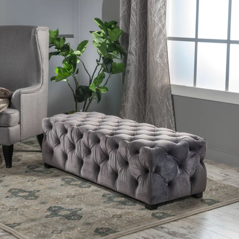 Banc d'appoint capitonné, velours, design urbain moderne et contemporain, Gris