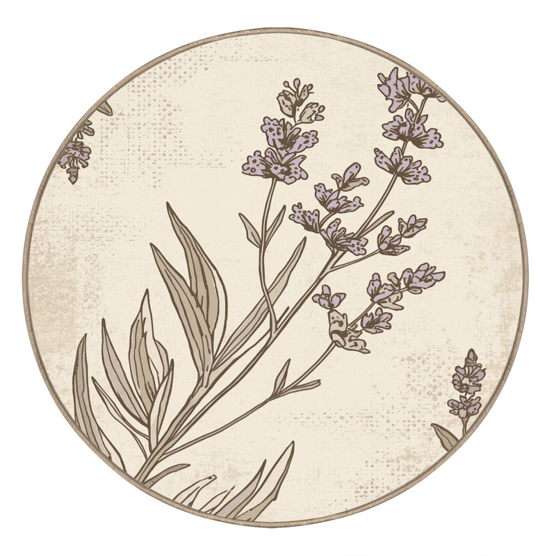 Tapis moelleux moelleux à motif lavande Durso, Rond 4 pi