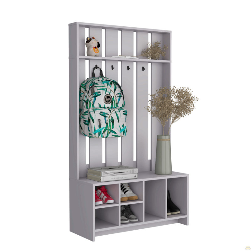 Hall Tree with 7 Shelves, Smokey Gray