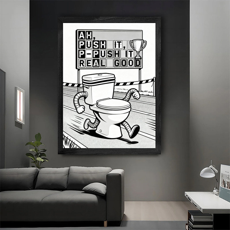 Reproduction d'art humoristique de toilette rétro noire, H 37 po x l 25 po
