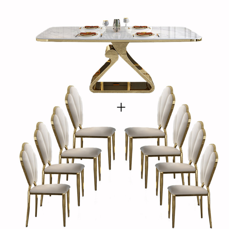 Pedestal Dining Set, 29.53" H x 70.87" L x 35.43" W, 9 
