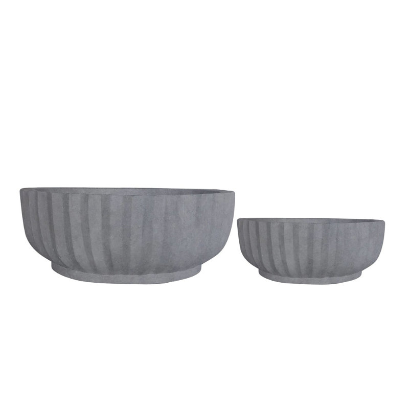 Fiber Clay Planter Set Of Two Gray, Gray