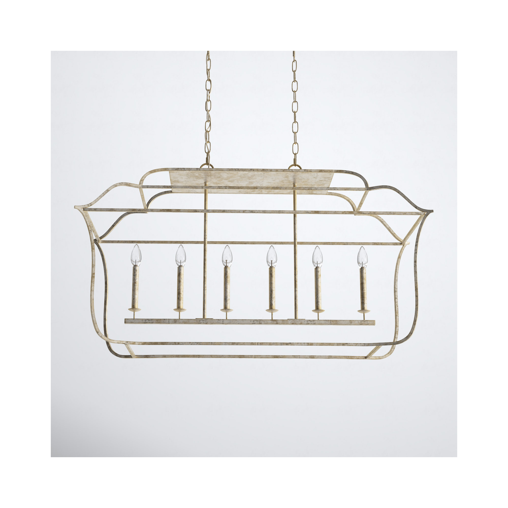 6 - Light Metal Dimmable Lantern Chandelier, Century Silver Leaf