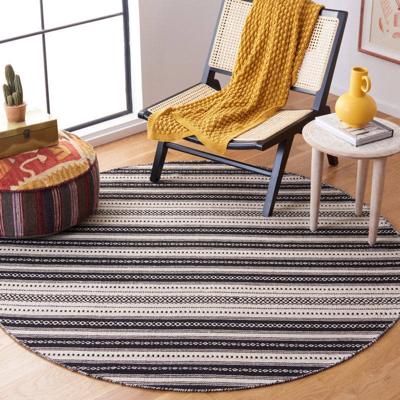 Danille Flat Weave Cotton Striped Rug, Round 6'
