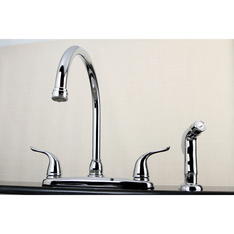Kingston Brass Yosemite Two-Handle 4-Hole 8" Centerset Kitchen Faucet with Side Sprayer, Polished Chrome