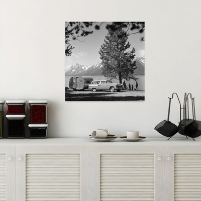 1950S Family Station Wagon & Trailer Parked Jackson Lake Grand Teton Mountains Wyoming Usa Classic Retro Vintage Dog Wall Art
