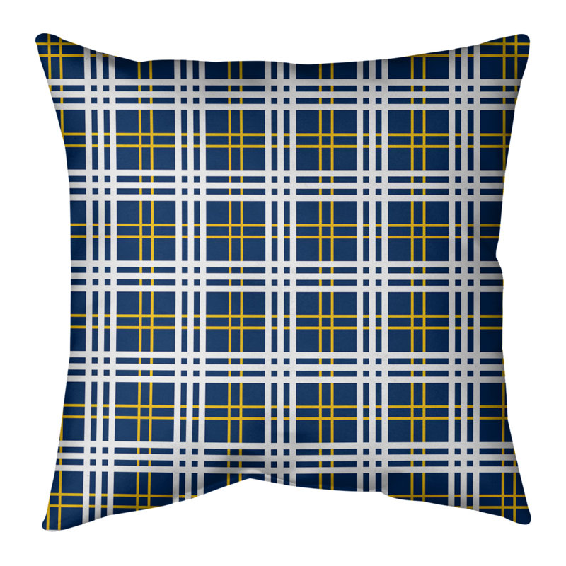 Housse de coussin carré et insert, 14 po x 14 po, Bleu marine / or / blanc, Polyester / mélange de polyester
