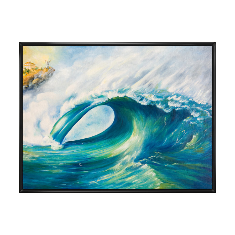 Tsunami - reproduction sur toile, H 12 po x l 20 po x P 1 po, Cadre flottant noir