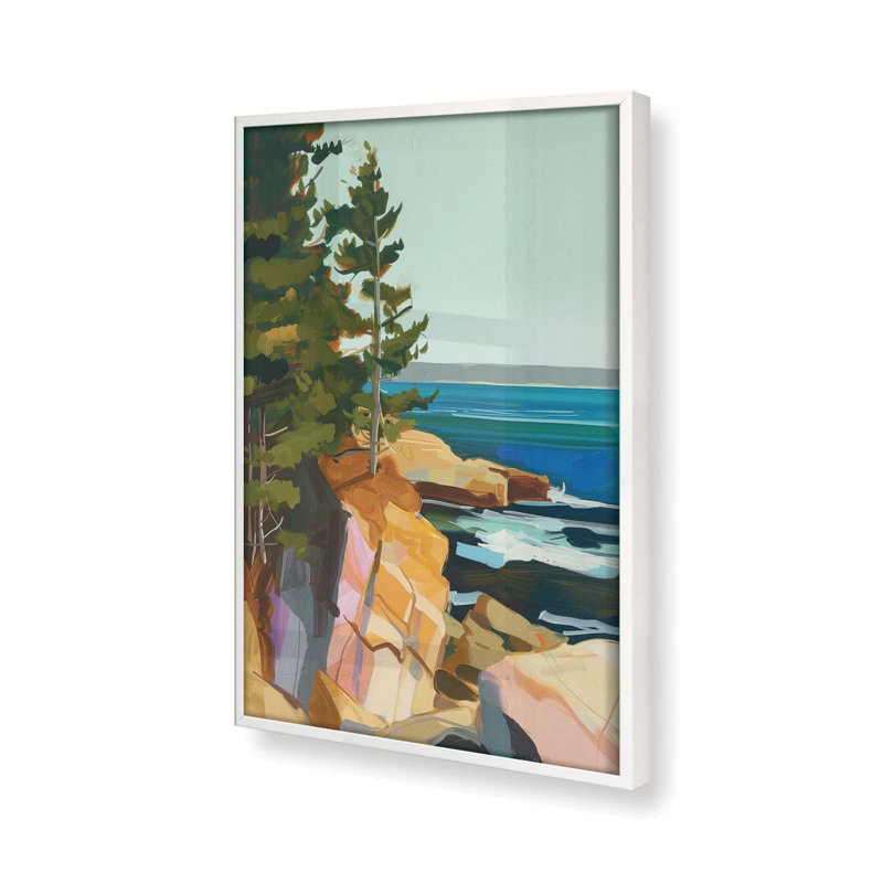 «Seacliff Whispers V1», impression encadrée sur papier par Azure Artisanal Studio, Blanc opaque