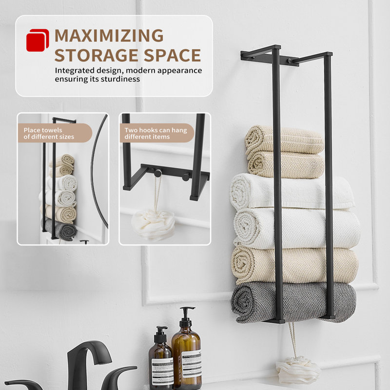 Porte-serviettes de salle de bain mural pour serviettes roulées, Matte Black