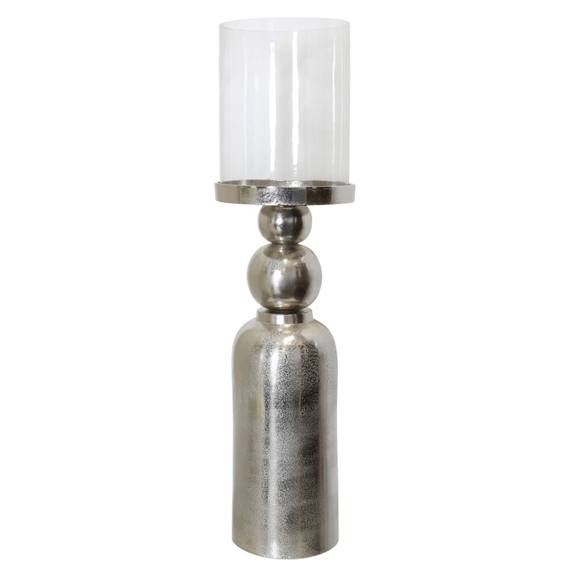 Binx - Grand porte-bougie - Base en métal plaqué nickel - Verre transparent, H 36 po x l 7,5 po x P 7,5 po