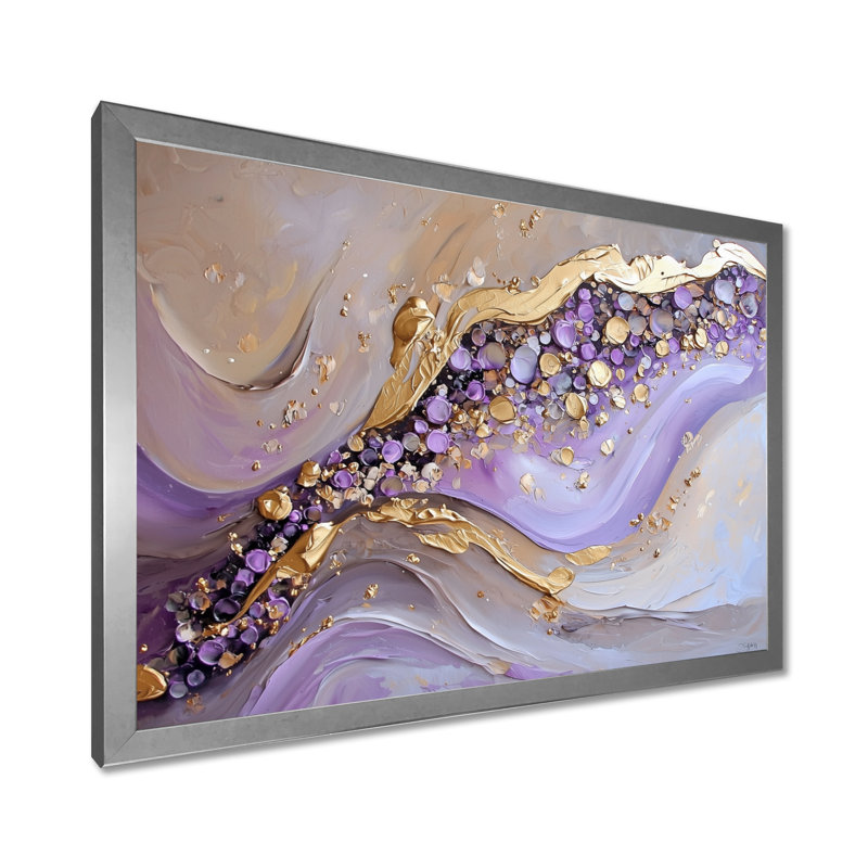 Géode dorée et mauve, pierres, rivière II, Reproduction encadrée d'une seule photo sans pass, Argent argent
