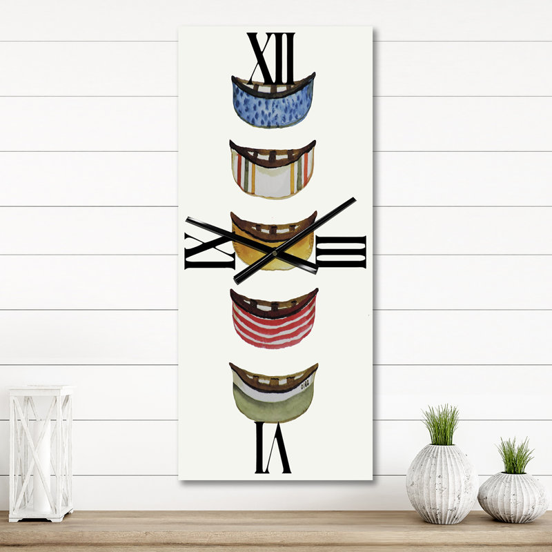 Cinq canots - Grande horloge murale Lake House, Grand