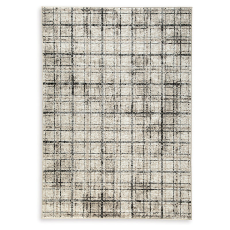Azmerilla 5' x 7' Cream and Gray Plaid Area Rug