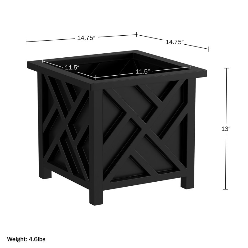 Pot à fleurs à motif treillis 14,75 po Calista, Noir, H 13 po x l 14,75 po x P 14,75 po