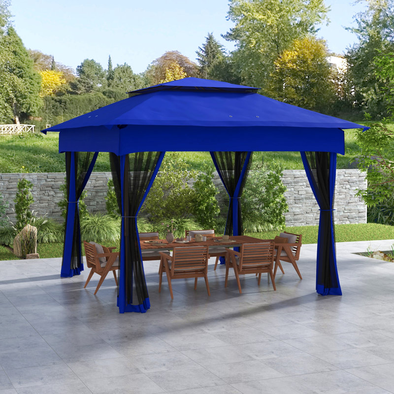 11' X 11' Pop Up Canopy, Outdoor Patio Gazebo Shelter With Removable Zipper Netting, Instant Event Tent W/ 114 Square Feet Of Shade And Carry Bag For Backyard, Garden, Blue