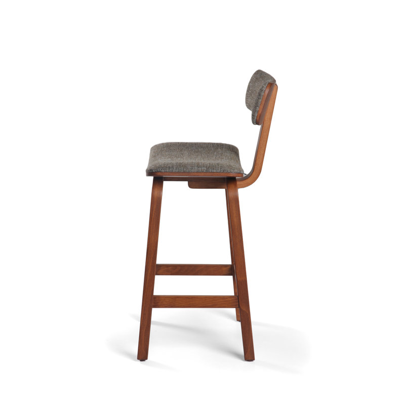 Tee Upholstered Stool with Solid Wood Frame, Gray/Light Walnut Frame