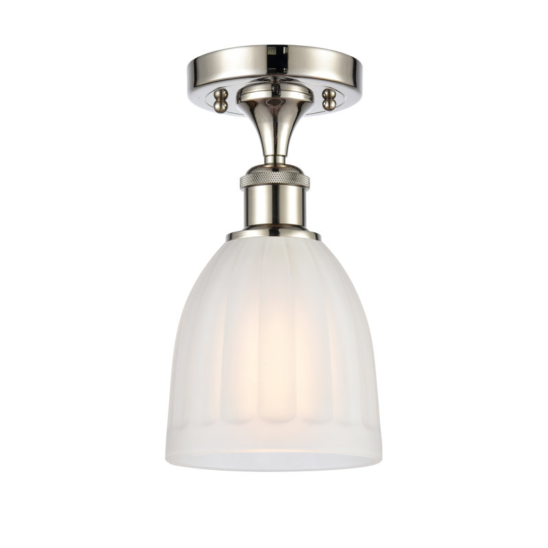 Dunder Glass Semi Flush Mount, No Bulb Included, Polished Nickel, White