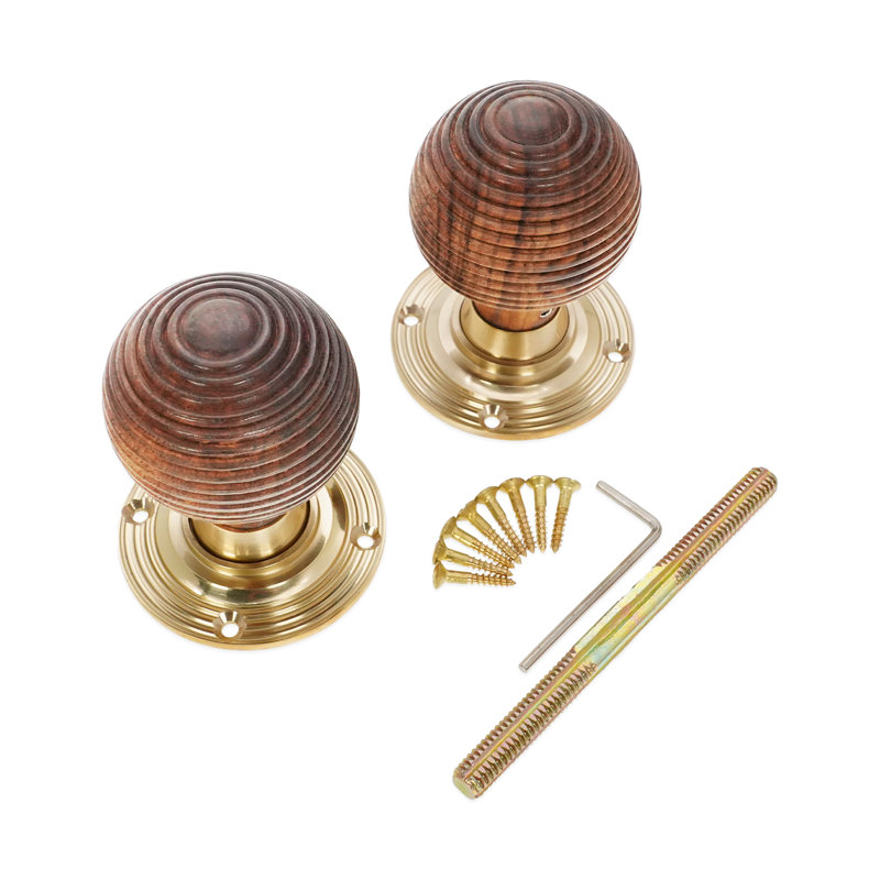 Rosewood Beehive Rim/Mortice Door Knob Polished Brass