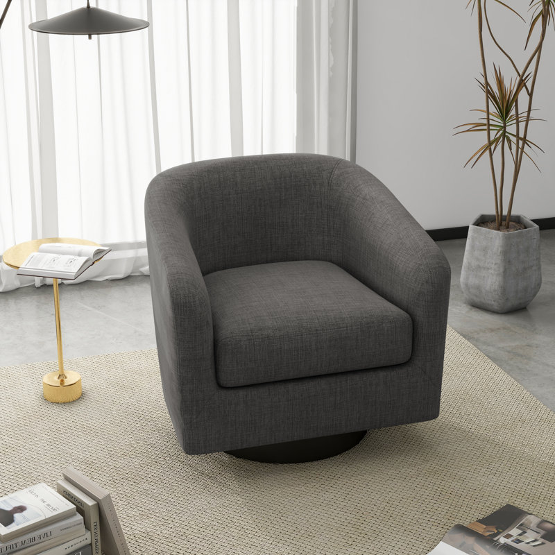 Bennett 73.1 Cm Wide Cotton Swivel Barrel Chair, Grey Fabric