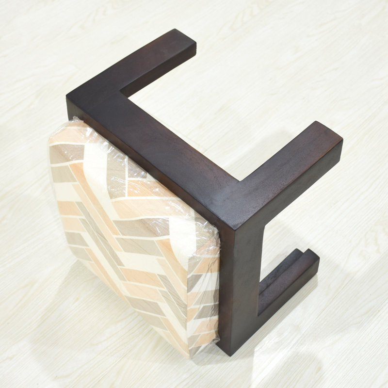 Tabouret d'intérieur 100% bois de manguier (avec coussin) de couleur noyer clair fabriqué à la main
