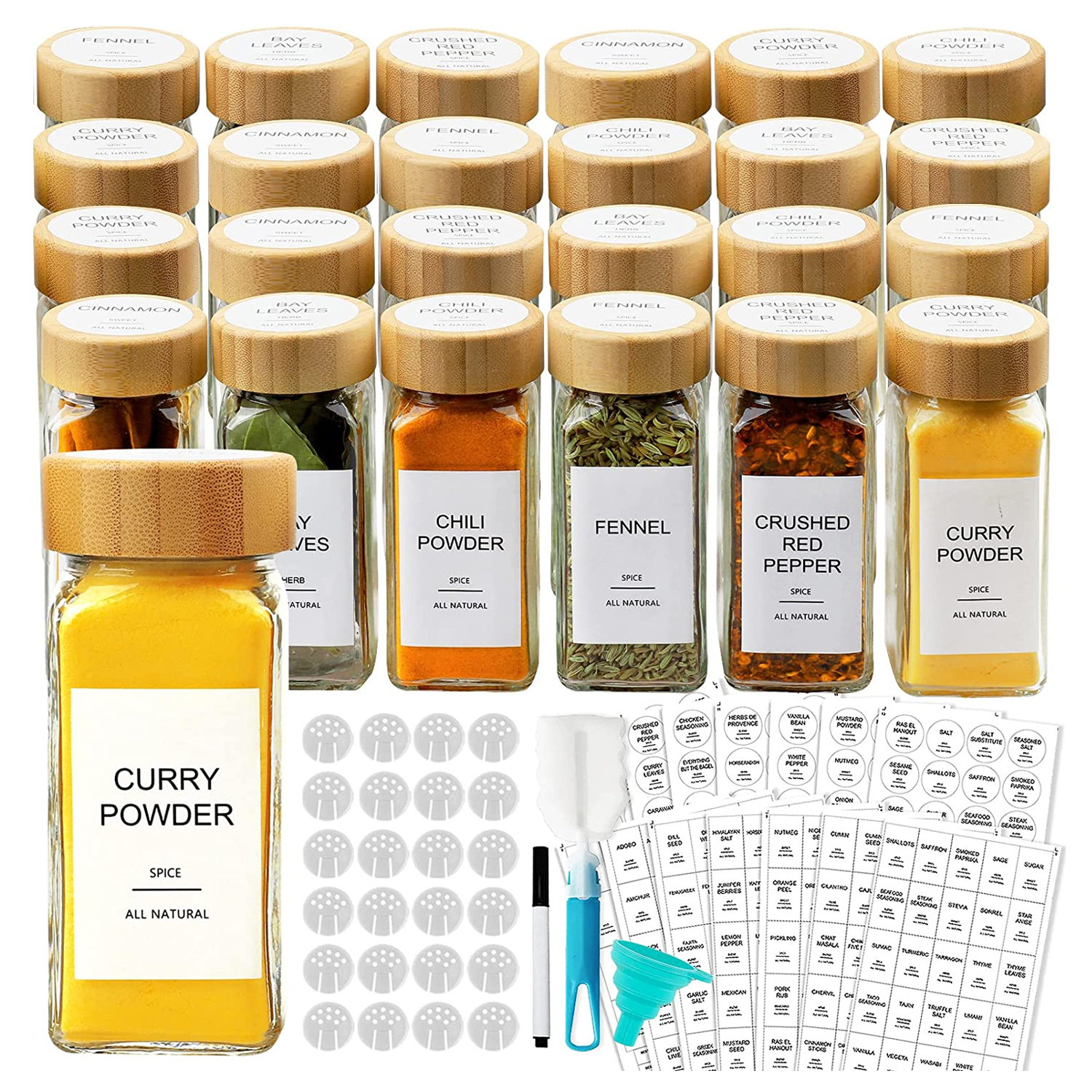Set of 48 Spice Jars with 428PCS Pre-printed Mark Labels