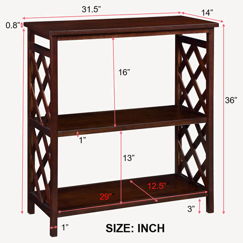 3-Tier Console Table Open Bookshelf Bookcase with Storage Shelves, Cherry