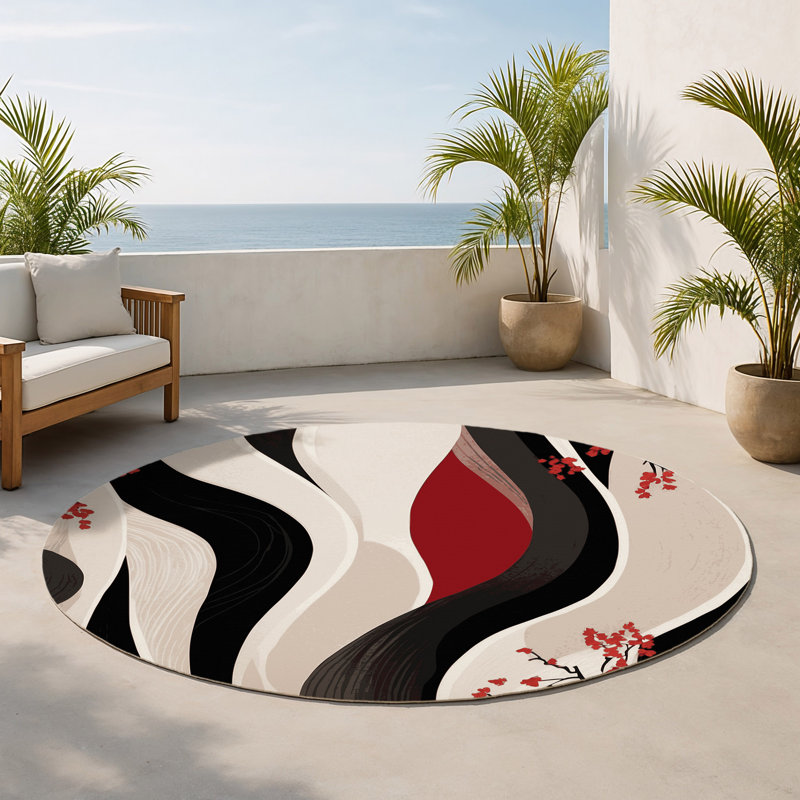 Tapis intérieur et extérieur Sakura Swirl, Rond 5 pi