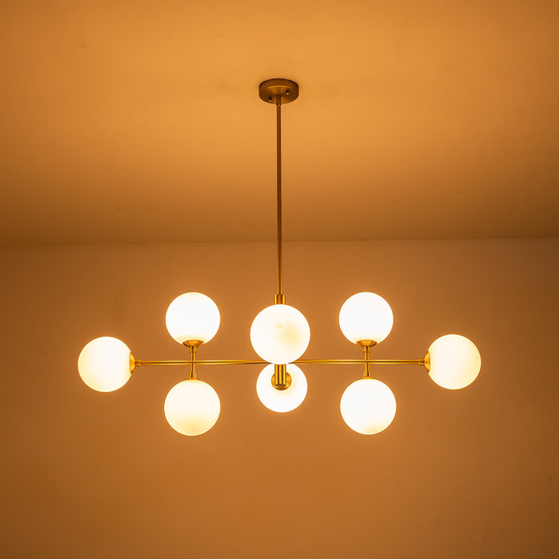 Lustre à 8 lumières Myhia, Laiton, Blanc laiteux